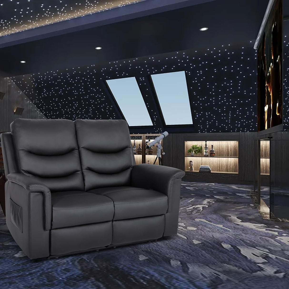 RIHEREFY RV Loveseat Recliner, Double Recliner with Adjustable Footrest/Cup Holder/Side Pocket, RV Wall Hugger Reclining Loveseat, 2-Seater Reclining Sofa Couch for Living Room & Home Theater RIHEREFY