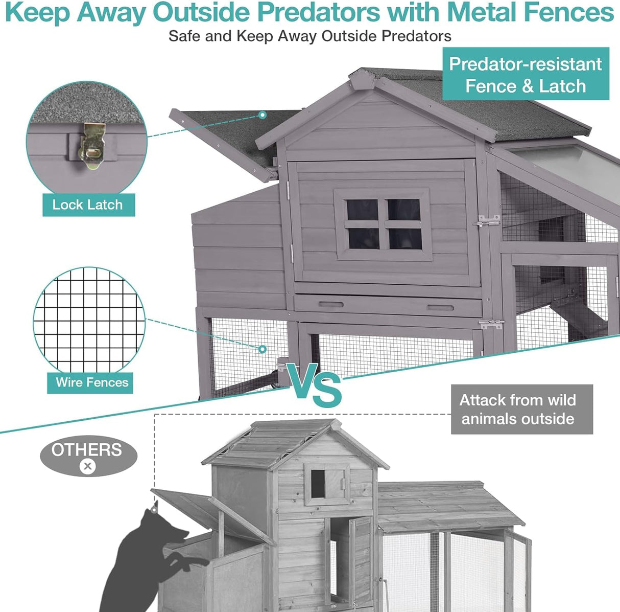 Chicken Coop, Mobile Chicken House with with Wheels, Outdoor Hen House Poultry Cage with Nesting Box, Leakproof Pull Out Tray and UV-Resistant Roof (Grey) Suumerpety