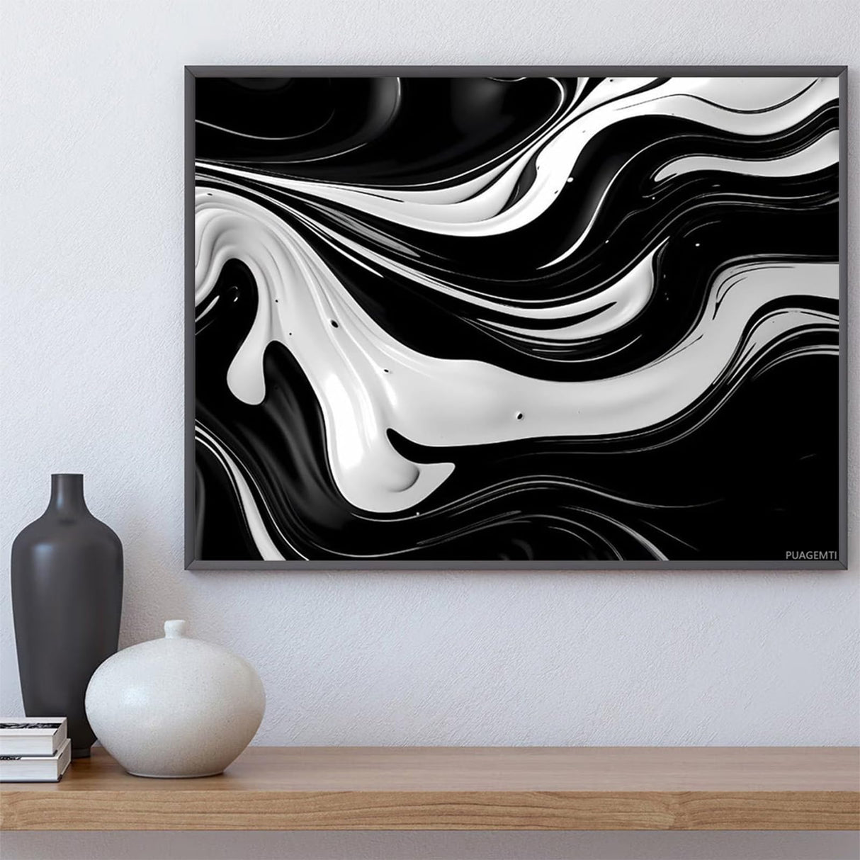 PUAGEMTI Diamond Art Kit for Adults, Abstract Black White Swirls Diamond Painting for Adults Beginners, DIY 5D Diamond Art Painting Kits Craft for Home Wall Decor 12x16 Inch Frameless PUAGEMTI