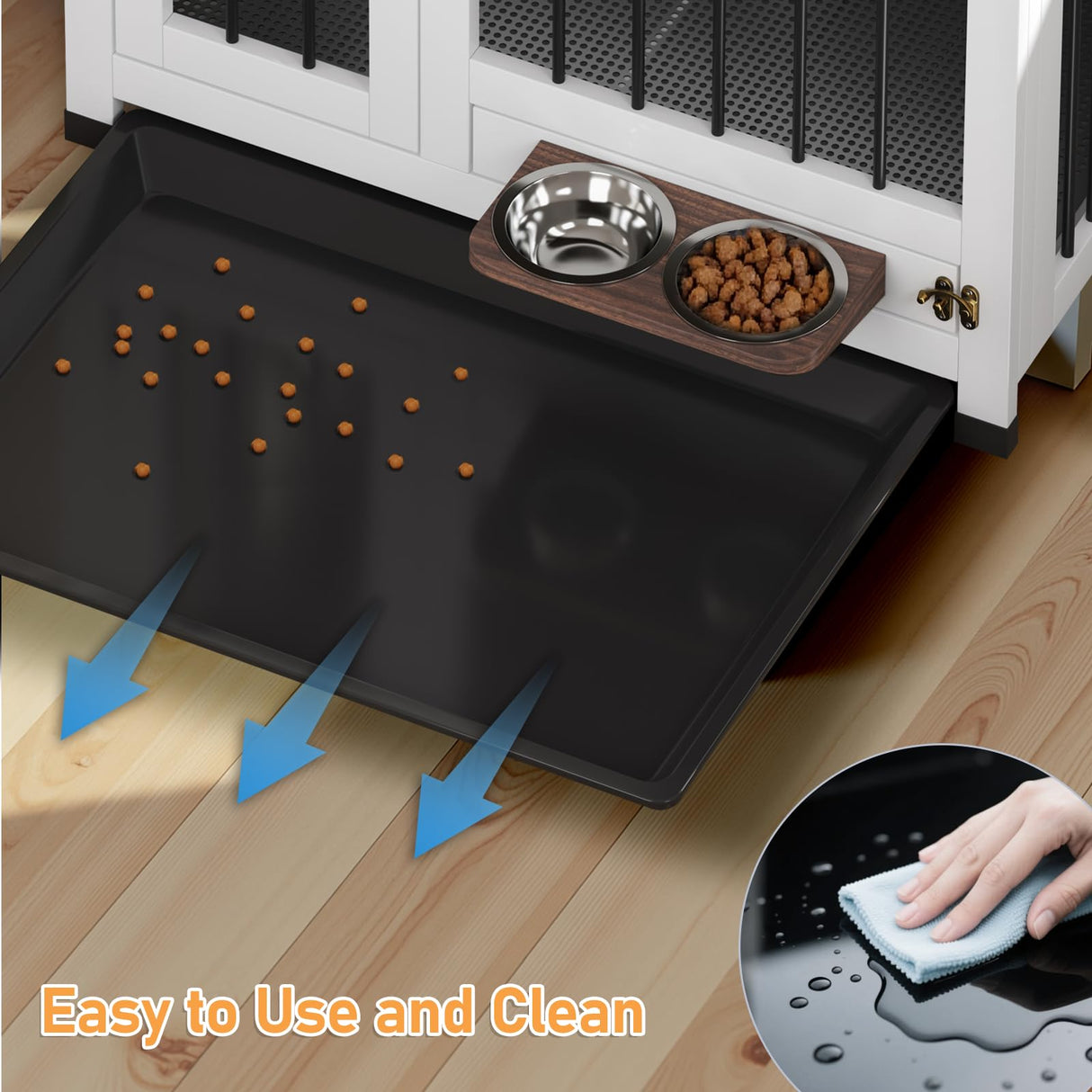 31.5" Dog Crate Furniture - Indoor Wooden Kennel with 360° Rotating Feeder | Multi-Functional End Table for Small & Medium Dogs | Portable Pet Cage with Removable Tray & Easy Assembly LotaTools