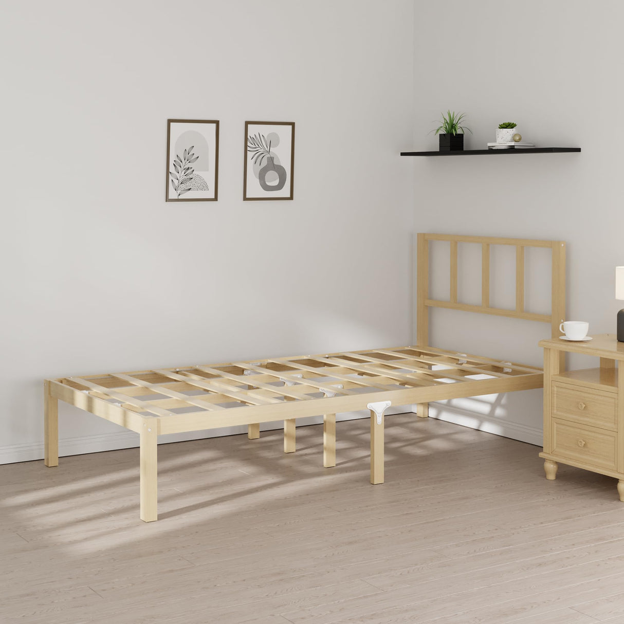 14 Inch Bamboo Bed Frame – Solid Wood Platform Bed Frame, Strong and Stable, with Non-Slip Slats for Support, No Box Spring Needed, Easy to Assemble, Noise-Free (Natural with Headboard, Twin) BambooSync