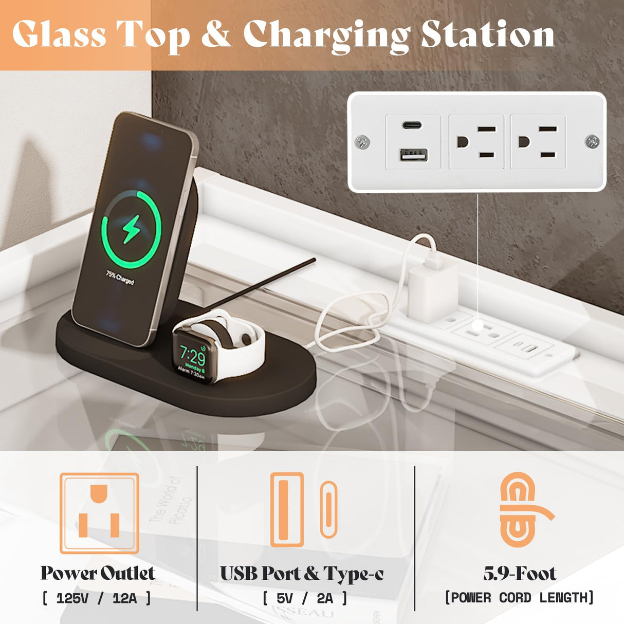 AMERLIFE 4 Piece Bedroom Furniture Set, 2 Nightstands with Charging Station, 8 Drawer Dresser with LED Light & 5 Drawer Chest, Modern High Gloss UV Finish, Bedroom Storage Organizer, White AMERLIFE