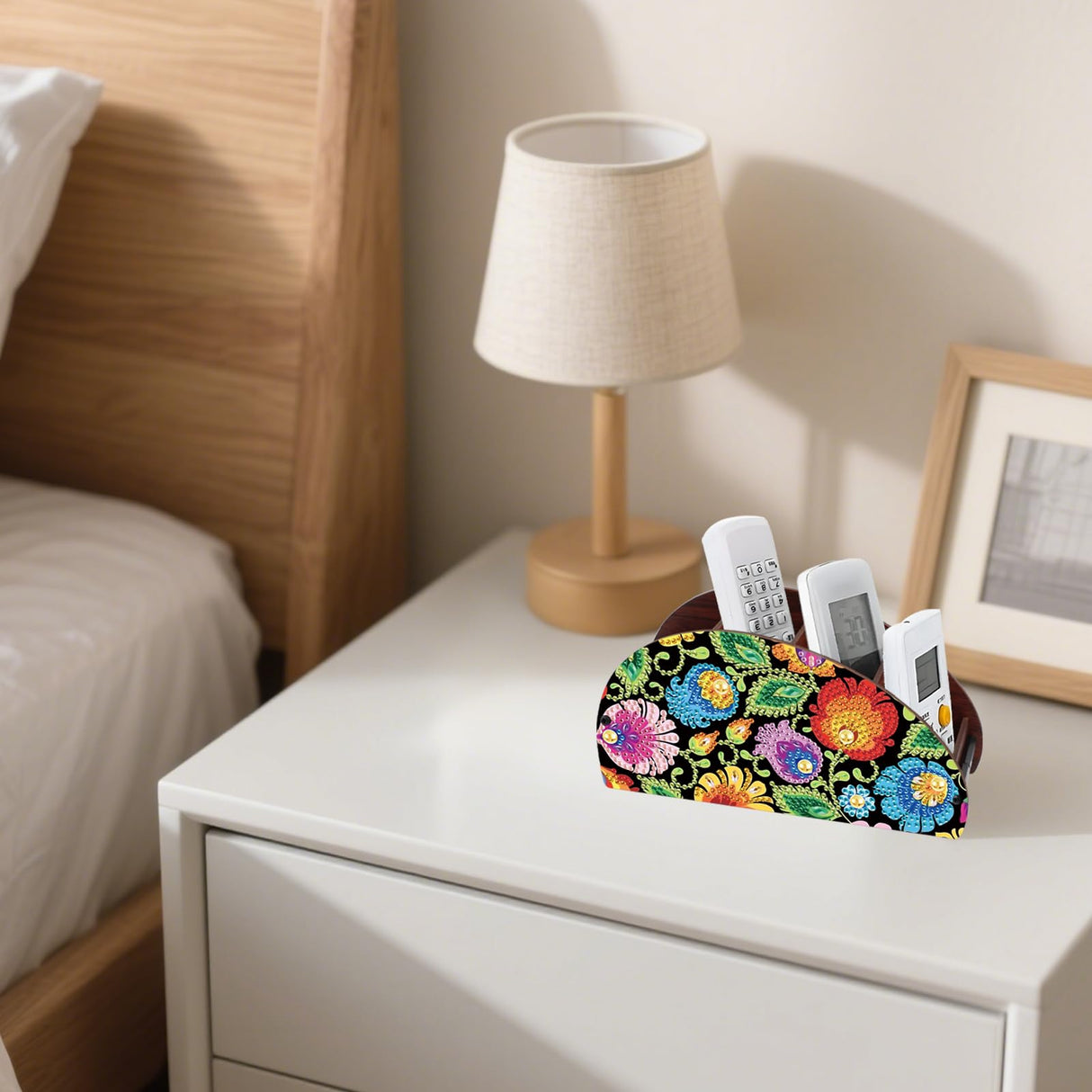 JZHYOAN Flower DIY Diamond Painting Remote Control Holder Double Sided Diamond Art Painting Kit Storage Box Storage Containers for TV AC Remotes Makeup Brushes Desk Supplies Table JZHYOAN