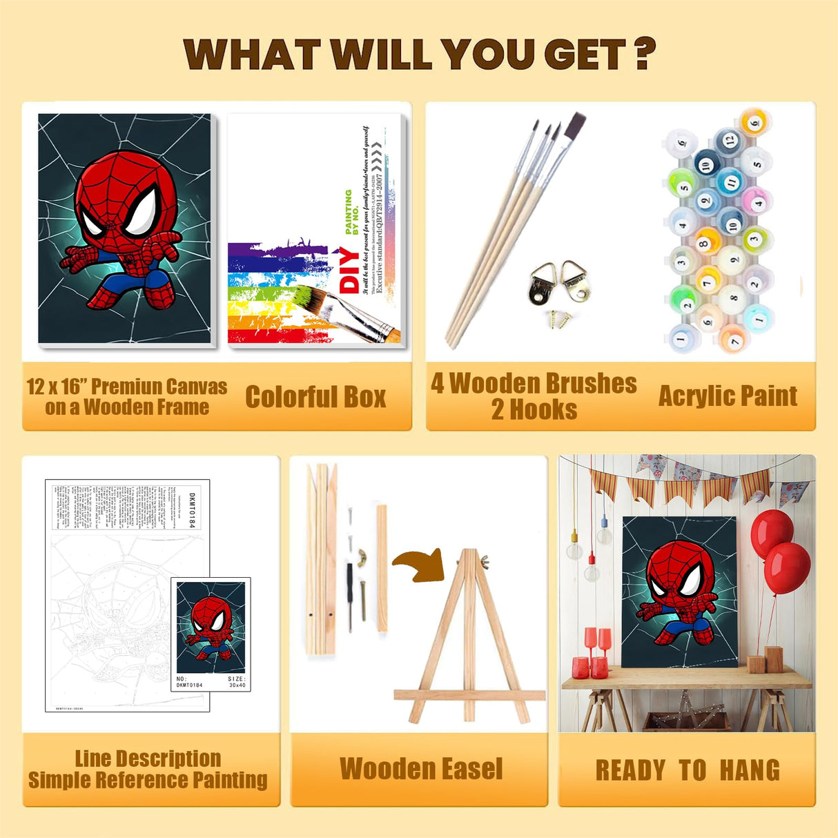 Cartoon Paint by Numbers Kit for Kids with Framed Canvas - with Wooden Easel, Easy Kids Paint by Number Kits Age 8-12, DIY Acrylic Oil Painting Kits with 4 Wooden Brushes Nice Gift Box (12x16 inch) KOJEFCV