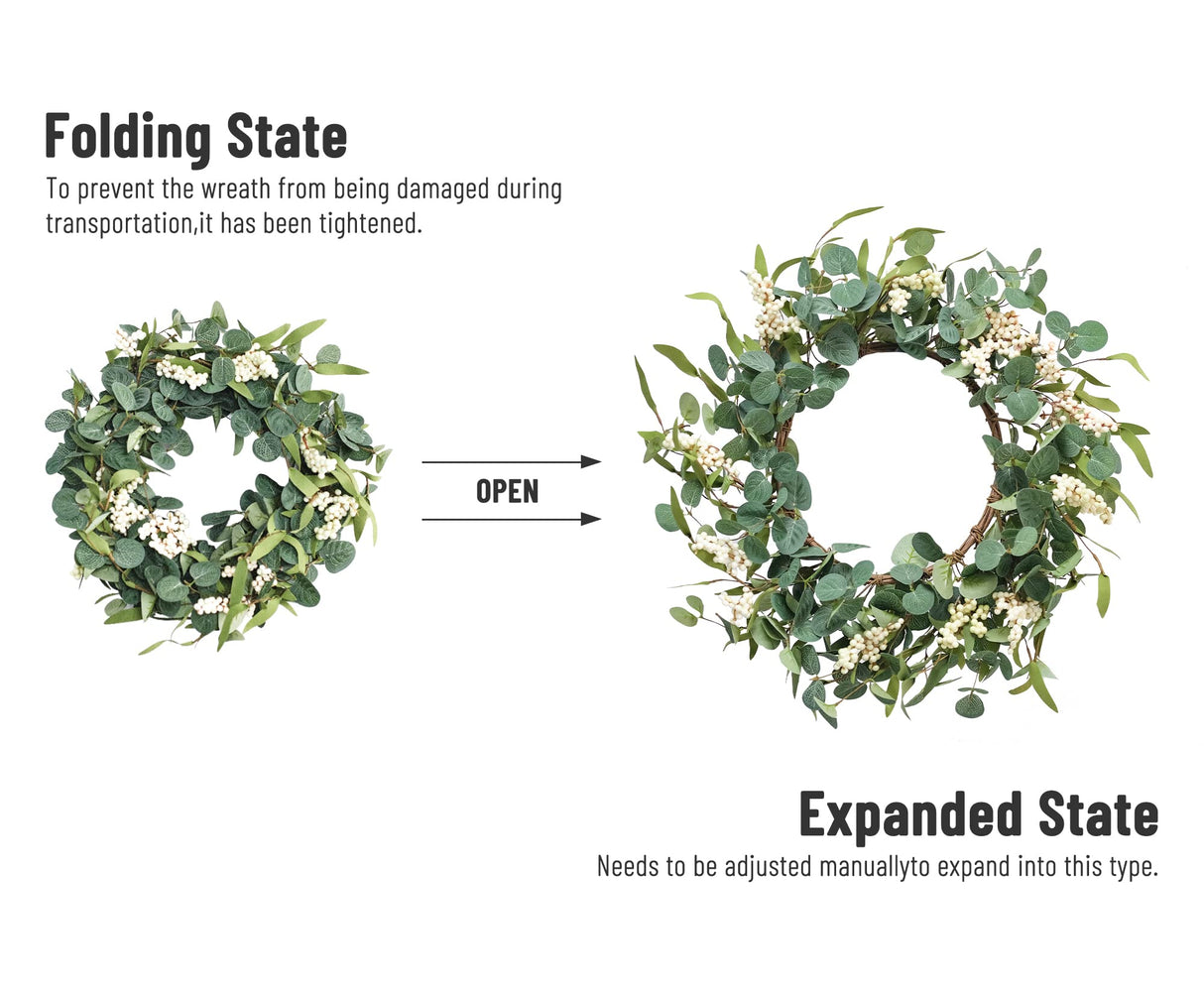 Pinkpum 20'' Eucalyptus Wreath for Front Door, Porch, Window - Green Decor for Home, Farmhouse - Spring, Summer, Fall, All Seasons Pinkpum