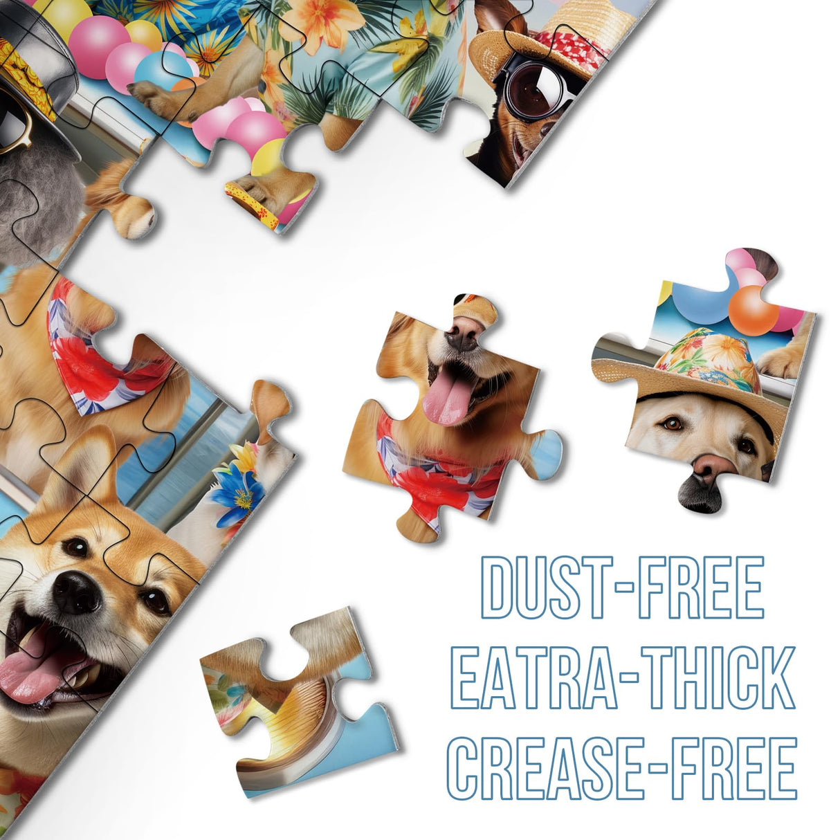 Funny Dog Puzzle Beach Dogs Puzzles 1000 Pieces for Adults, Animal Jigsaw Puzzles for Adults Vacation, Holiday Puppy Bulldog Jigsaw Puzzle Family Collage Puzzles as Home Decor BBOLDIN