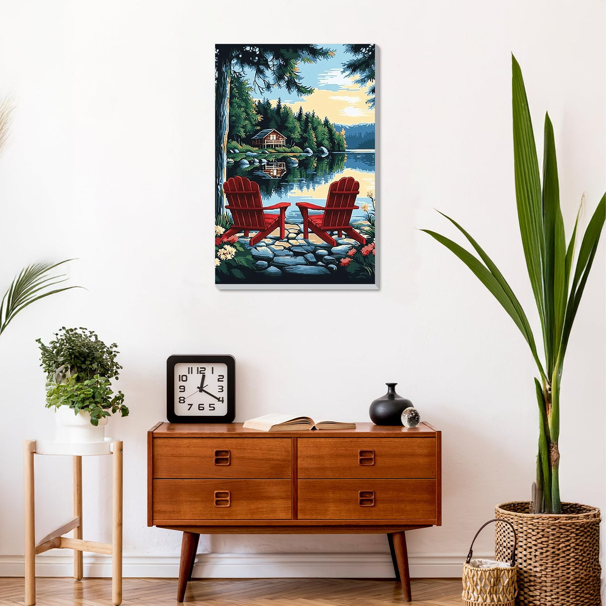 DOMROM Framed Paint by Numbers Kit for Adults Beginners with Wooden Easel, Landscape Lake Paint by Number Kit on Canvas, DIY Oil Painting Kits for Home Wall Decor Gift 20x30cm DOMROM