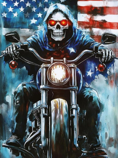 UPABLUNSO Skeleton Riding Motorcycle Diamond Painting Art Kit for Adults DIY Diamond Art Painting Full Drill Round Gem Art for Crafts Wall Decor 12x16 inch
