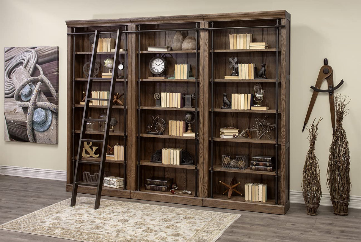 Martin Furniture Avondale 8' Tall Bookcase Wall with Ladder, Storage Organizer, Display Shelf for Office, Brown Martin Furniture