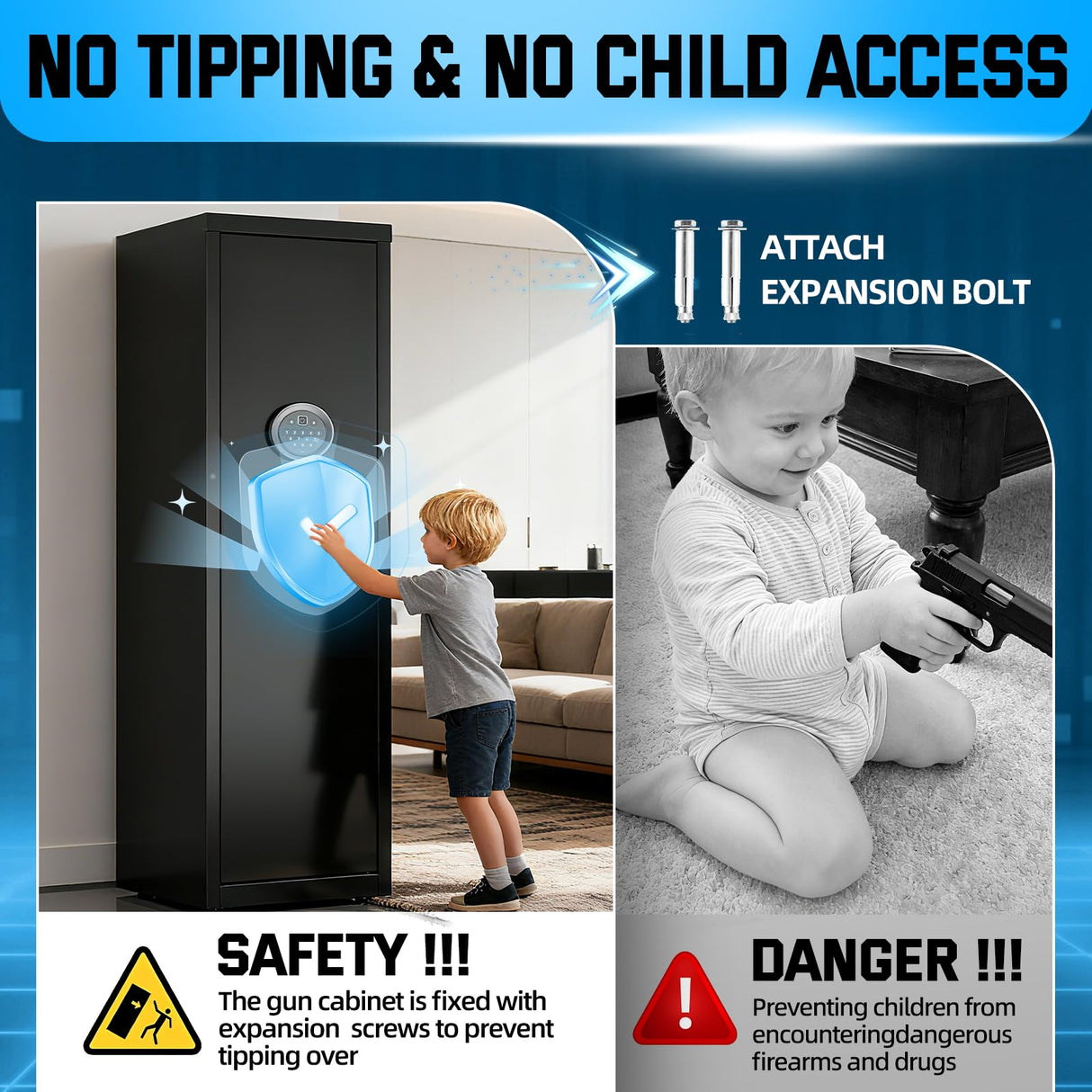 6-8 Gun Safe for Rifles and Pistols, Long Rifle Safe for Home Defense with Quick Access Digital Keypad, Dual Alarm System & Removable Shelves, Long Gun Cabinet for Shotguns – Unassembled Version Yiosotne