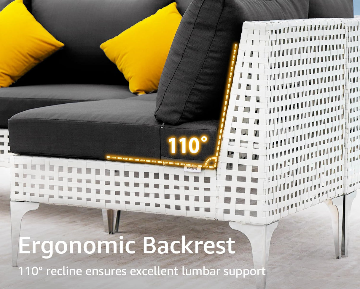 NICESOUL 7 Piece 28.7" High Back Patio Furniture Set, White PE Wicker Outdoor Conversation Sectional Sofa, Comfortable Deep Seat Modular Outdoor Patio Set for Backyard Porch Garden Deck, Black NICESOUL