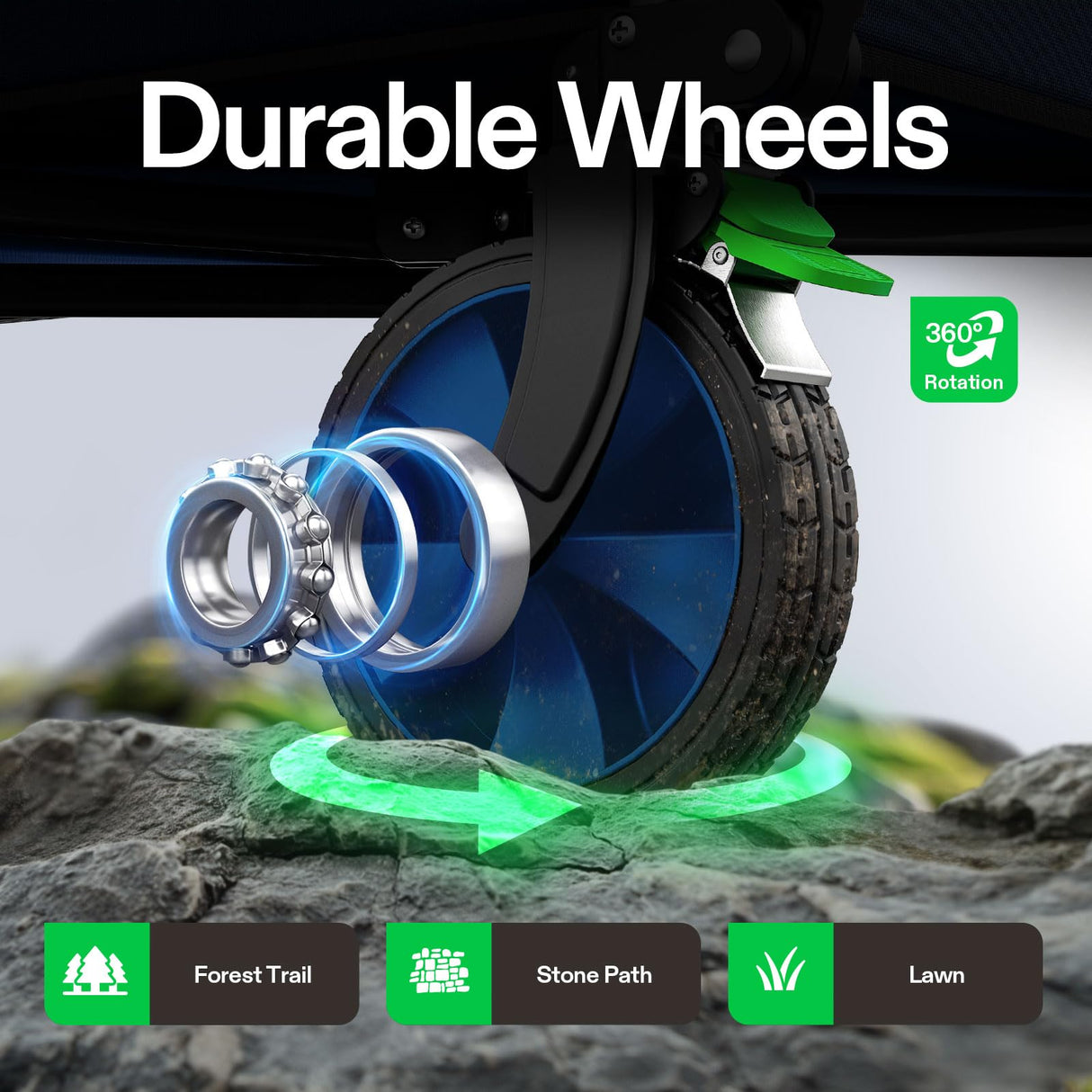 VIVOSUN Collapsible Folding Wagon, 350 lb Load-Bearing Outdoor Utility Cart with Silent Universal Wheels, Cup Holders &Side Pockets, Adjustable Handle, for Camping, Garden, Sports, Picnic, Shopping VIVOSUN