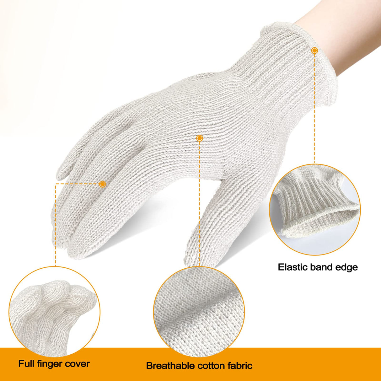 GSAFEME 12 Pairs Cotton Glove Liners for BBQ, Cooking, Grilling, Food Handling - Safety Work Gloves Hand Saver, Large GSAFEME