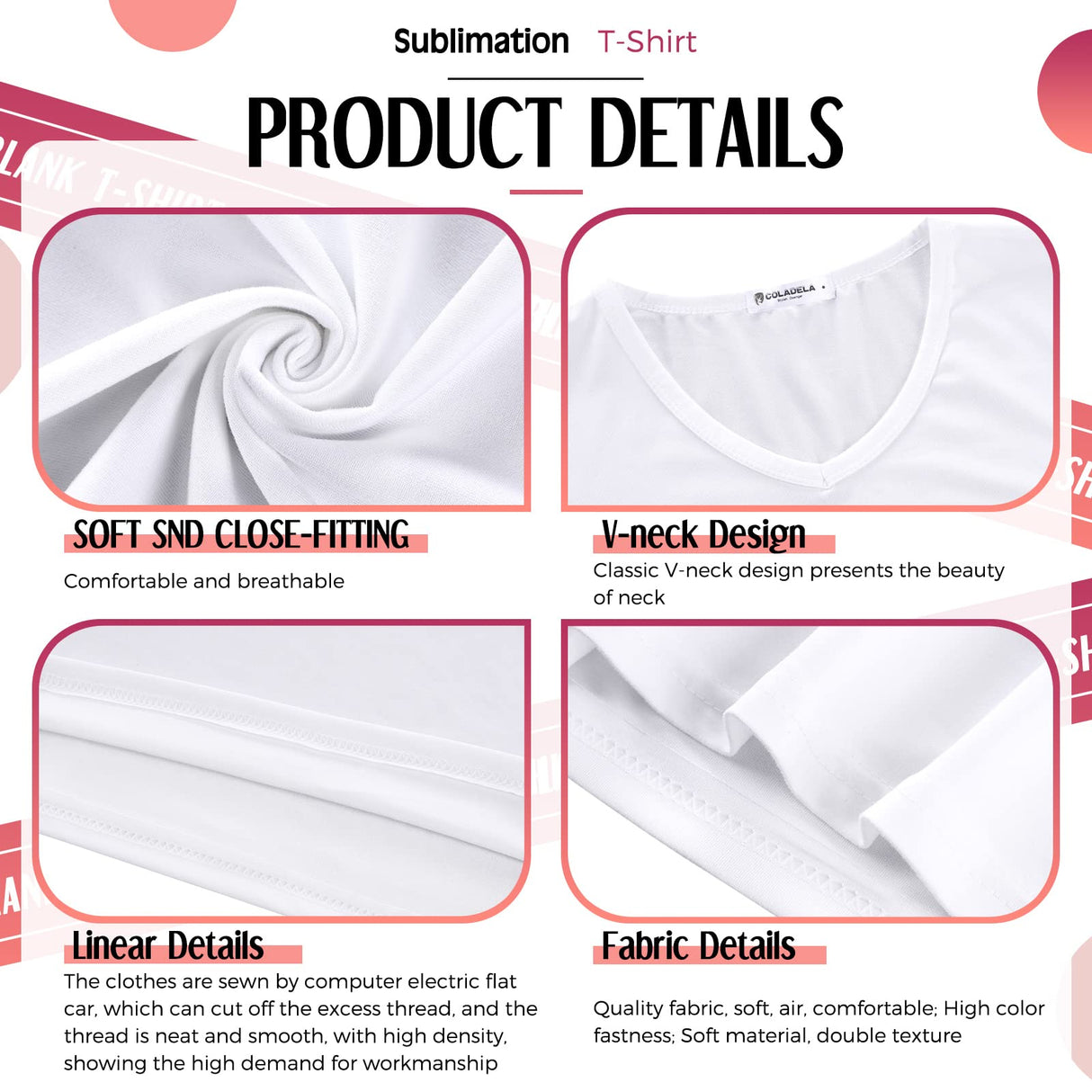 Women's V-Neck Sublimation T-Shirts 4-Pack - Medium, White Blank, Short Sleeve Blouses Tarpop