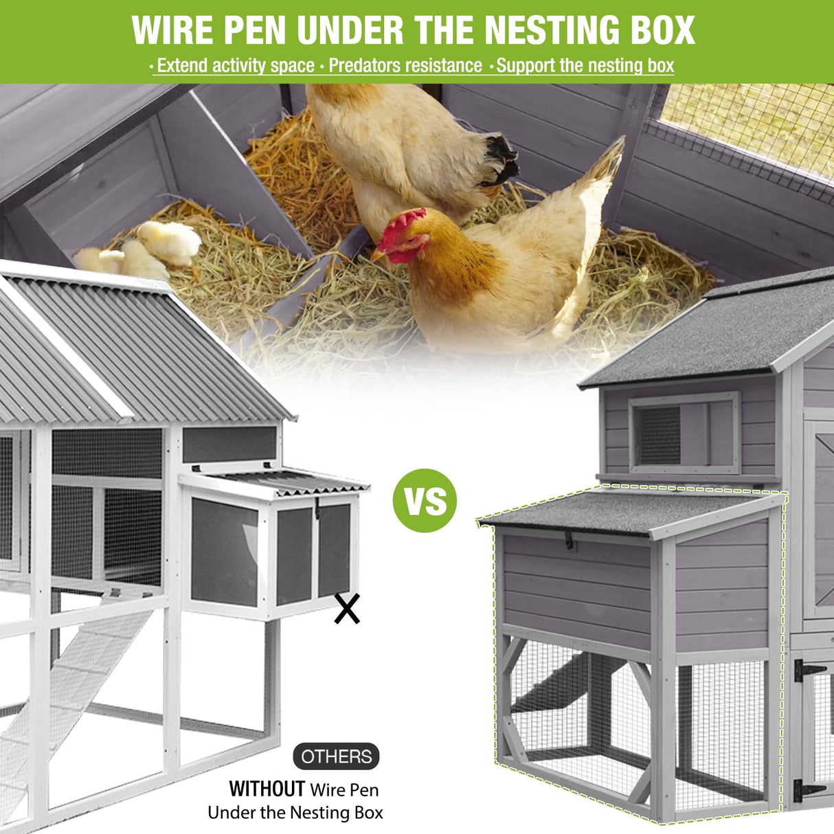 GUTINNEEN Chicken Coop with Run for 8-10 Chickens Extra Large Hen House Poultry Cage Outdoor with Nesting Box GUTINNEEN
