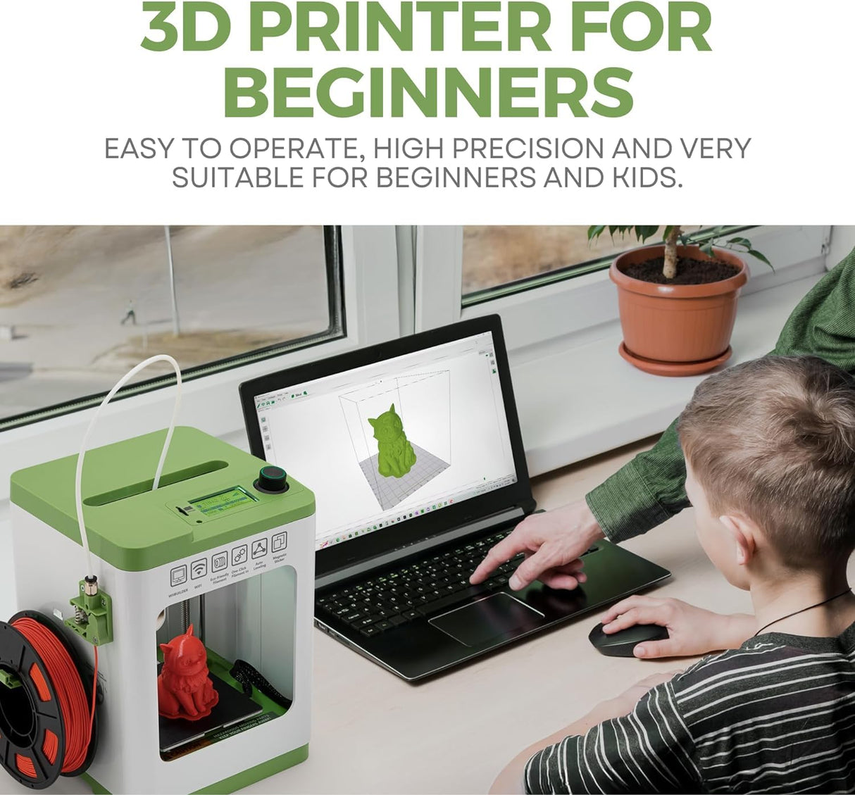 Fully Assembled Mini 3D Printer for Kids and Beginners - Complete Starter Kit with Auto Leveling 3D Printing Machine, 10M PLA Filament, and SD Card - WiFi 3D Home Printer for MAC, Windows, and Linux Asani