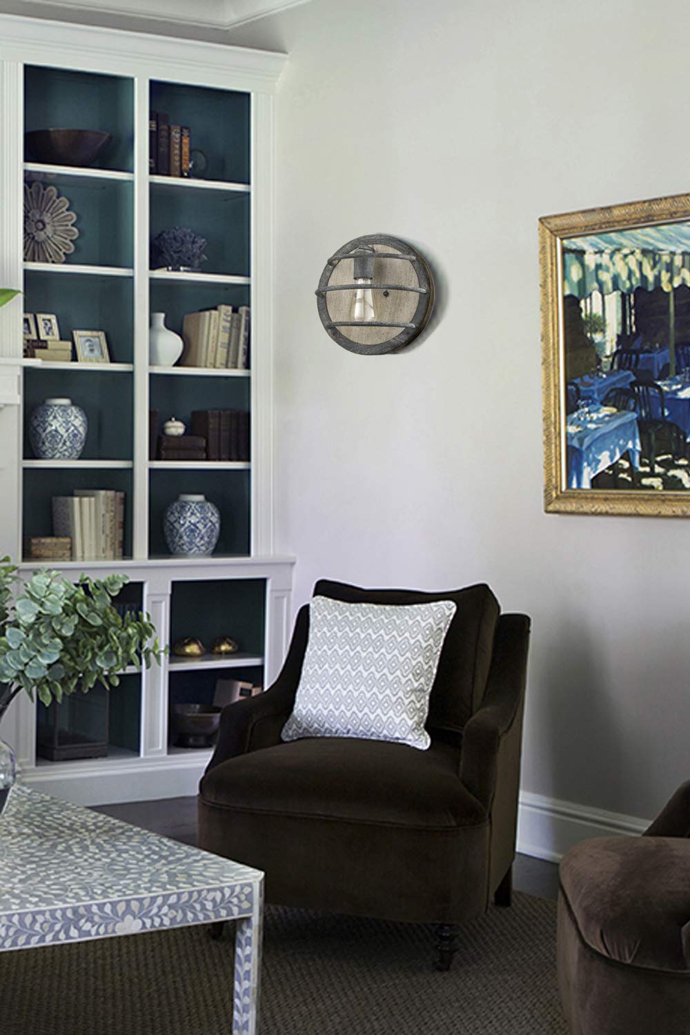 DAYCENT Farmhouse Sconces Wall Lighting Weathered Wood Wall Sconce Rustic Flush Mount Stained Finish DAYCENT