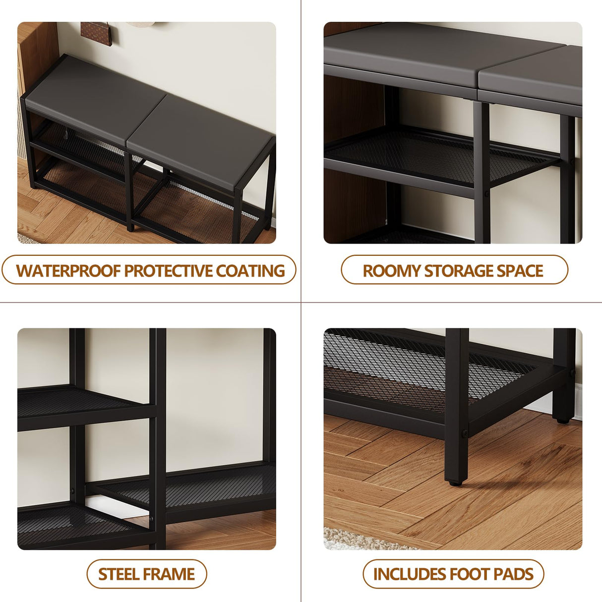 ZHOOGE Shoe Bench & Rack Storage Bench - Entryway Bench with Seat Cushion, Stable Organizer for Entryway & Living Room, Holds Up to 300 lb, (35" L x 12" W x 17" H, Black) ZHOOGE