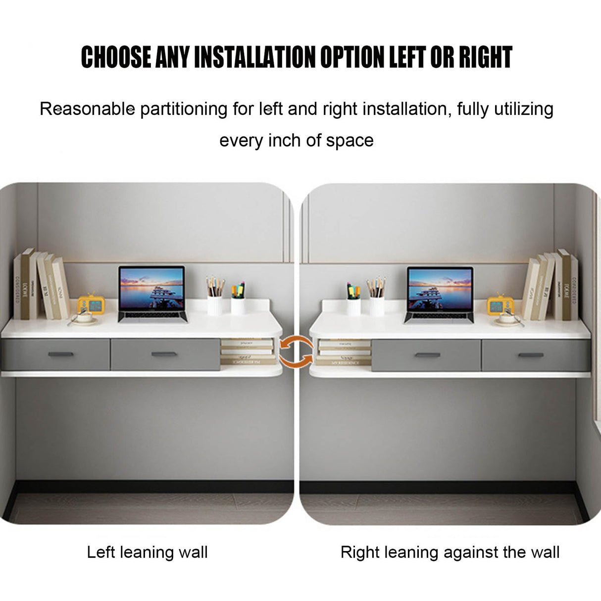 Floating Dressing Table with Drawers, Wooden Laptop Computer Desk,Space Saving Makeup Vanity Storage Cabinet,Wall Mounted Nightstand Bedside Table for Bedroom Living Room(80x40cm(31x16inch), B) SUZEPER