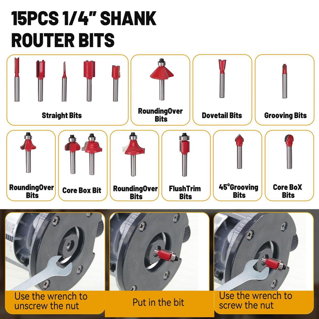 Cordless Router for DeWalt 20V Battery (Tool Only), 6 Speeds 30,000RPM Brushless Compact Router for Woodworking, Palm Router with Trim Router Bits, Edge & Roller Guide, Dust Hood Yuqutum