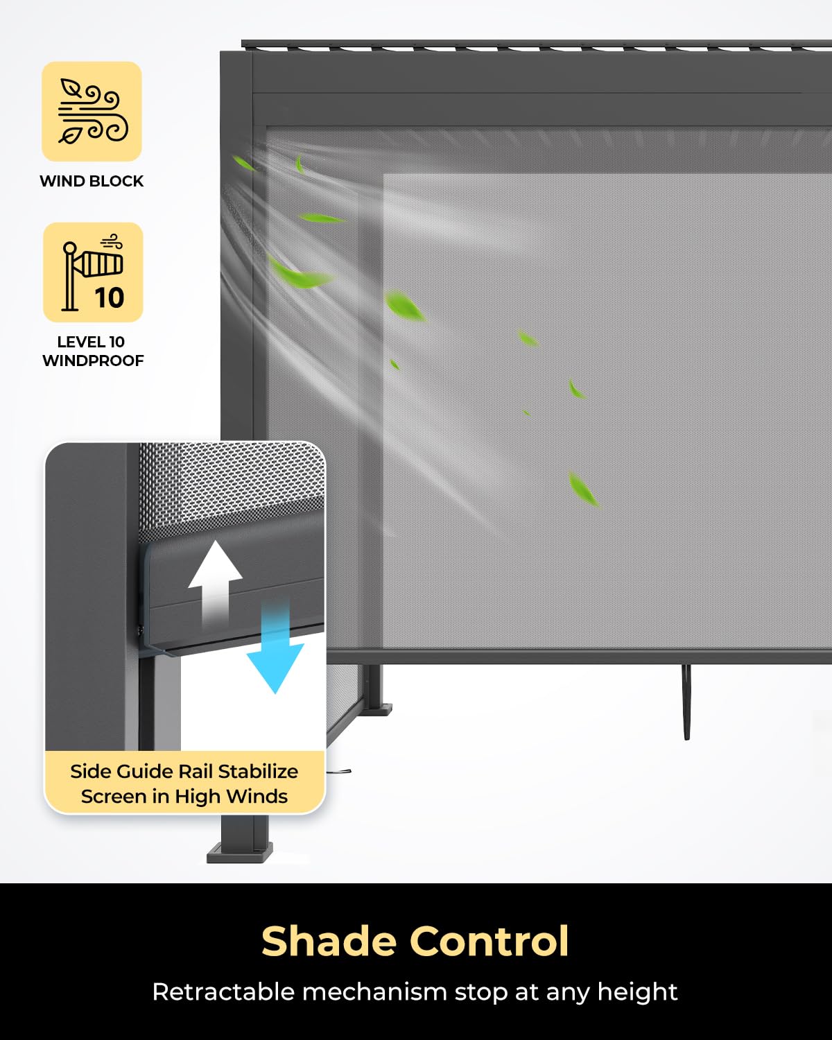 UNISHADES Retractable Pergola Sun Shade, for use on The Side of a 9.17'L × 7.75'H pergola to Block Out Light and Mosquitoes, not The pergola Itself. UNISHADES