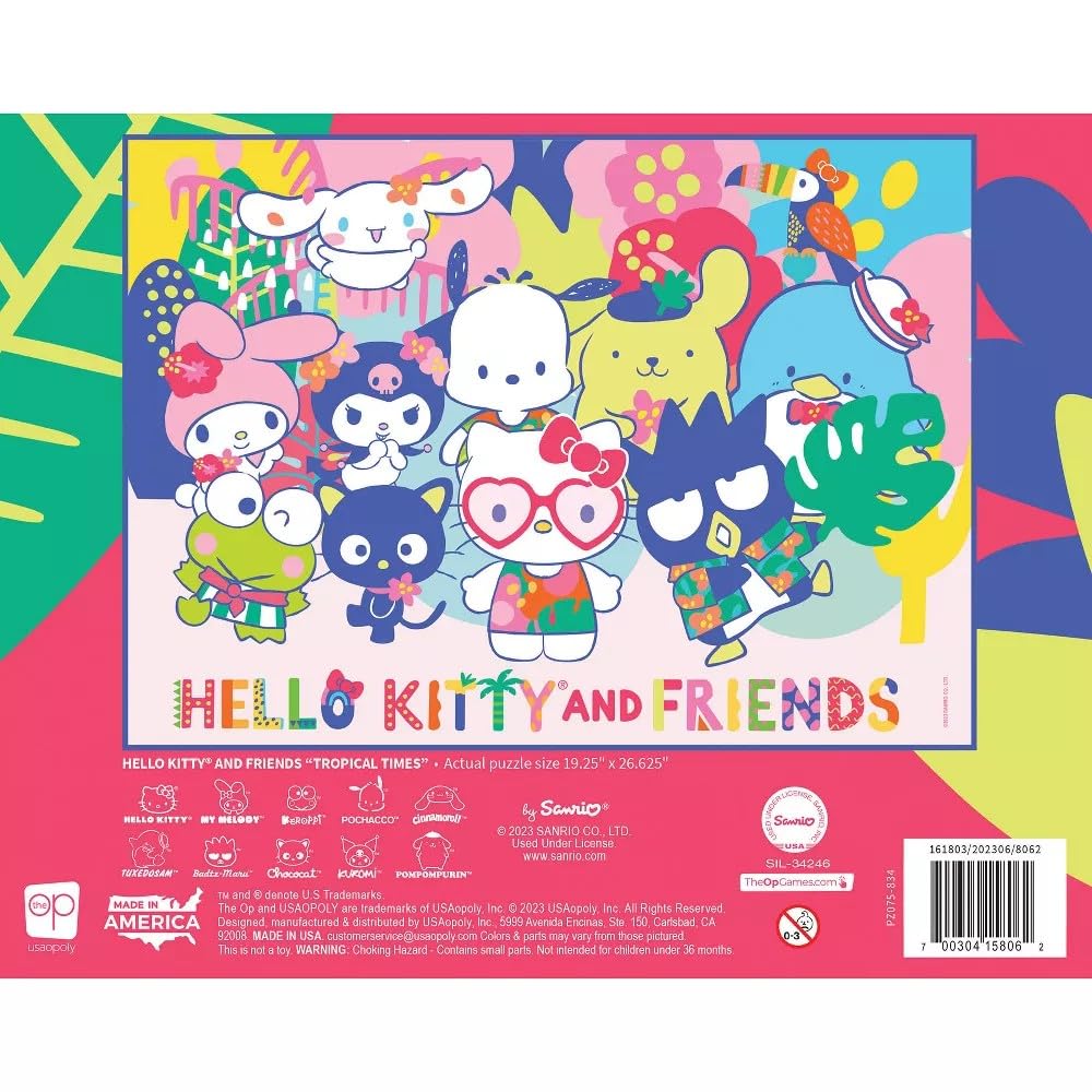 Hello Kitty and Friends Tropical Times 1,000 Piece Jigsaw Puzzle | Collectible Puzzle Artwork Featuring Hello Kitty, Cinnamoroll, Keroppi | Officially-Licensed Hello Kitty Puzzle & Merchandise USAOPOLY