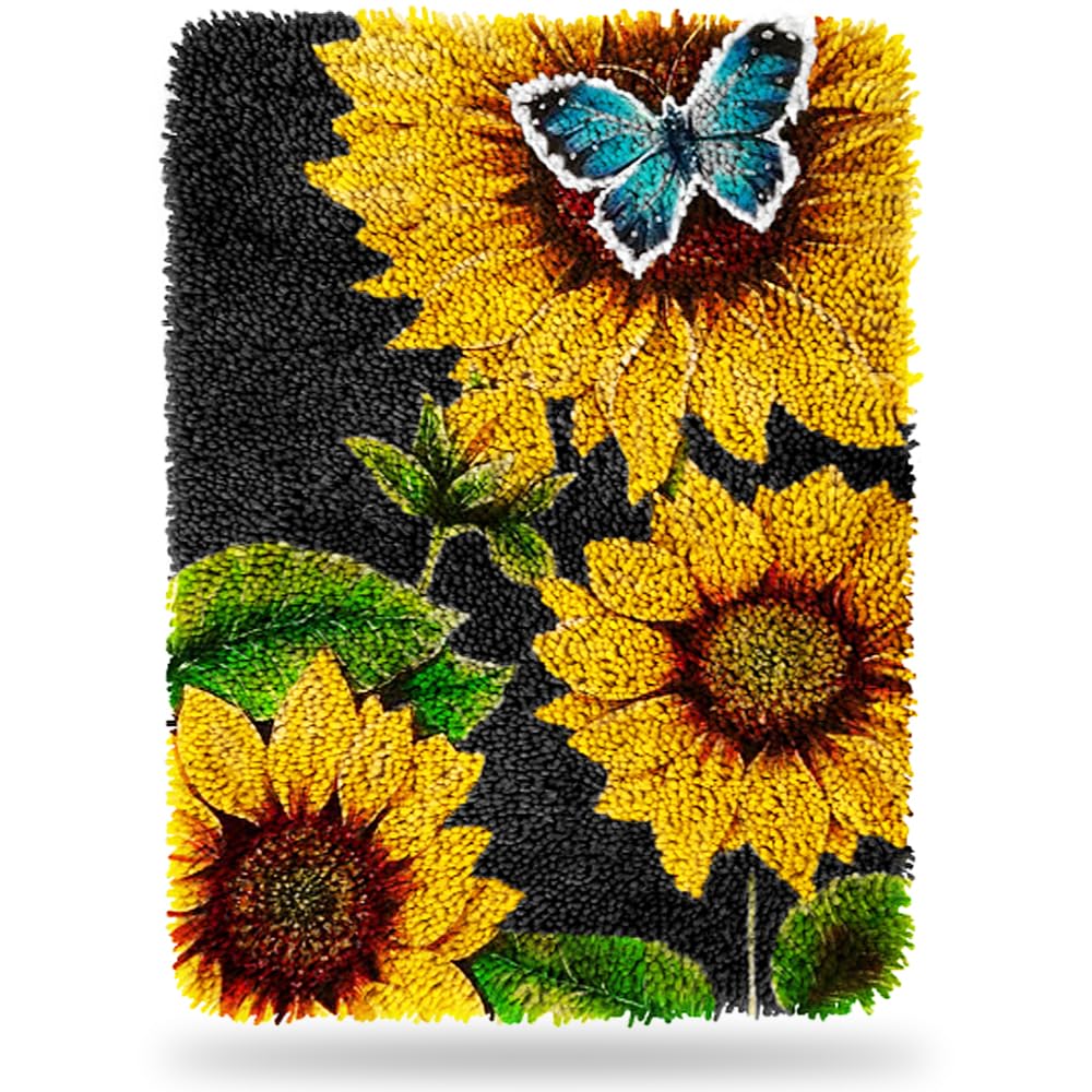 MGahyi Latch Hook Rug Kits for Adults, DIY Crochet Yarn Rugs Hooking Craft Kit with Color Preprinted Pattern Design for Kids Adults and Beginners(Sunflower, 20 x 15in) MGahyi