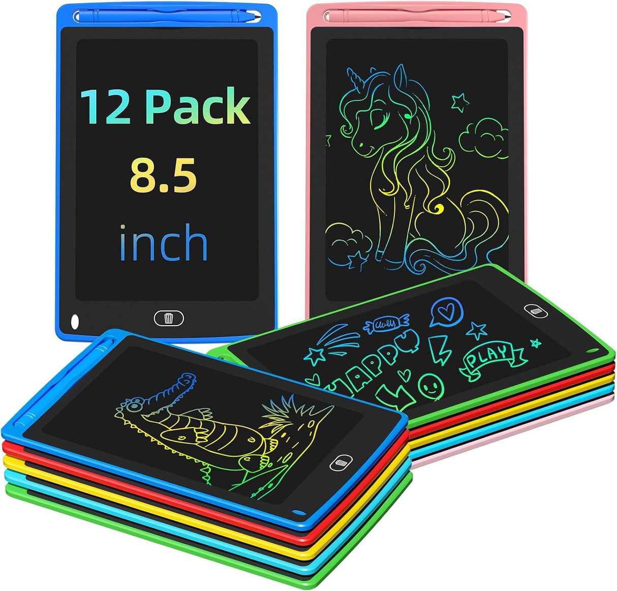 12 Pack LCD Writing Tablet for Kids, 8.5 Inch Colorful Doodle Board Drawing Tablet, Erasable Doodle Pad for Toddlers, Educational Learning Toys Birthday Gifts for Boys Girls Age 3 4 5 6 7 8 TQU