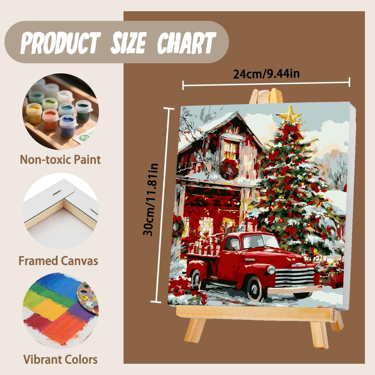 XTCIXAL 3 Pack Paint by Numbers Kit for Adults with Framed and Easel, Christmas Paint by Number Kits, Santa Claus Truck Snowman Acrylic Oil Painting for Home Wall Decor (9.5x12 Inch) XTCIXAL