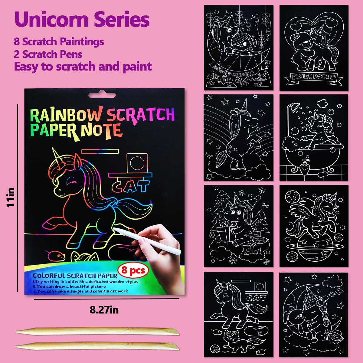 JUNQIU Scratch Art for Kids, Rainbow Scratch Paper Art Set - Unicorn, Arts and Crafts for Girls Boys Ages 4-8, Kid Activity & Christmas Crafts, Stocking Stuffers for Kids JUNQIU US