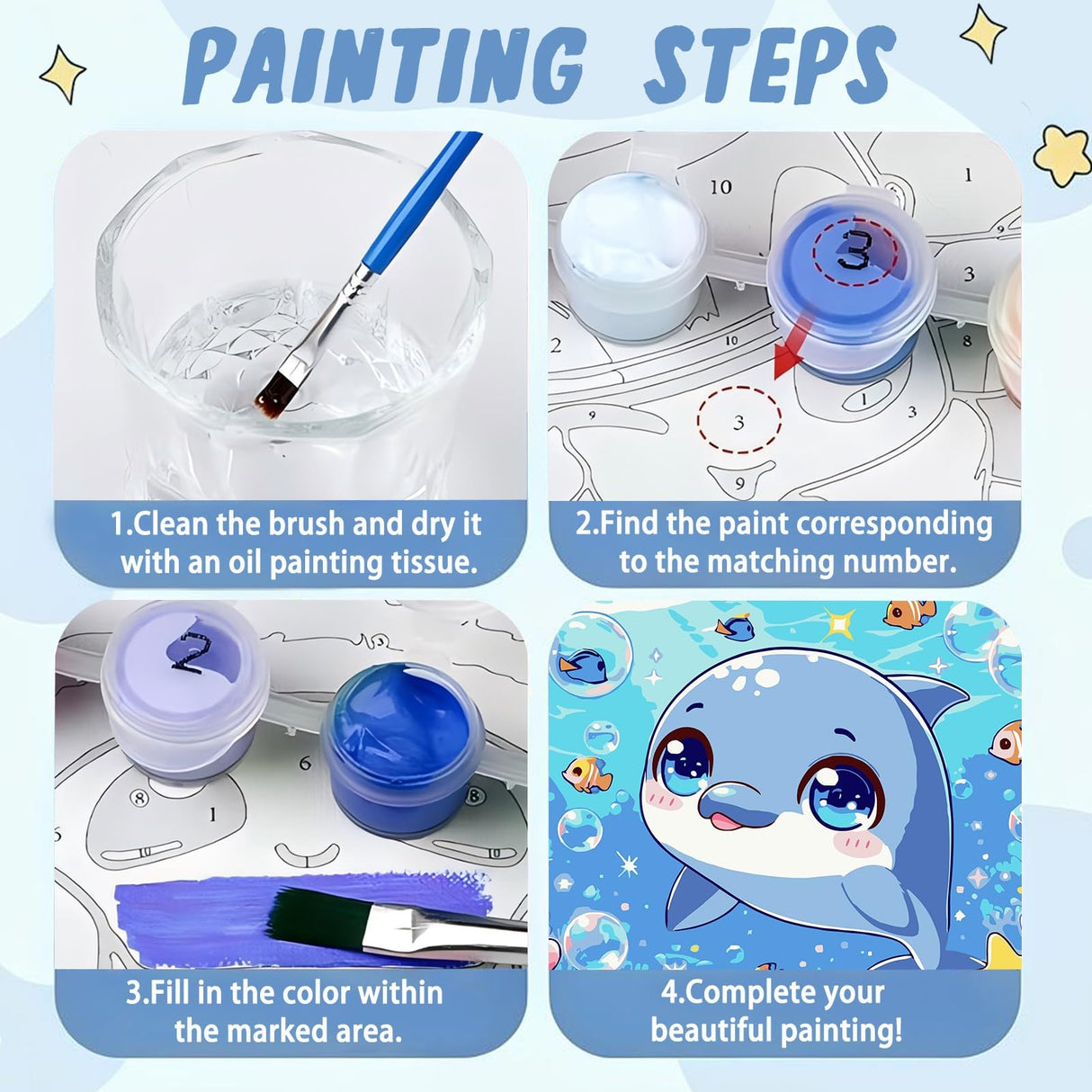 XTCIXAL Paint by Numbers Kit for Kids with Frame, Dolphin Paint by Number Kids Age 5-8-12, Paint by Number with Frame for Gifts and Home Decor 8X8 Inch XTCIXAL