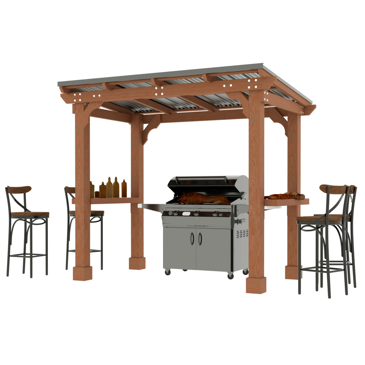 VEIKOU 8’x5’ Grill Gazebo, BBQ Gazebo Shelter with Galvanized Steel Roof, Cedar Frame, Patio Gazebo for Barbecue, Backyard, Garden, Deck VEIKOU