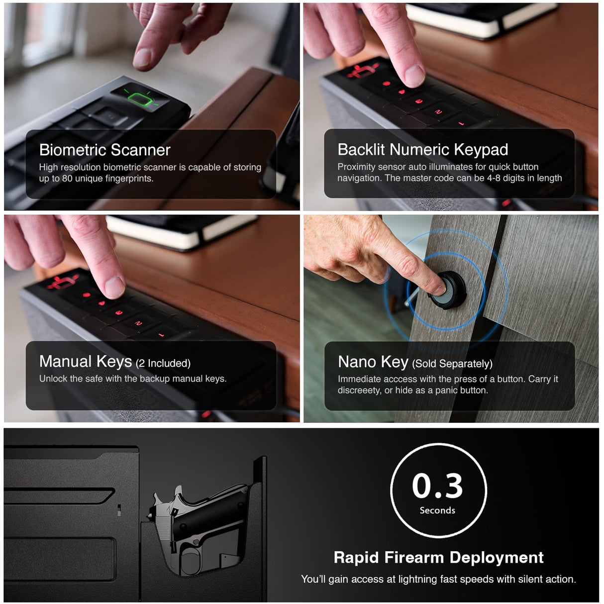 VAULTEK Slider Series Rugged Smart Handgun Safe Quick Auto-Open Sliding Door Pistol Safe with Rechargeable Li-ion Battery (Biometric + ViSN WiFi) VAULTEK