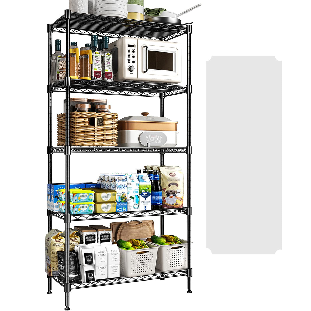 RackBro 72" H Storage Shelves 5 Tier Wire Shelving with Shelf Liners, Adjustable Metal Garage Shelving, 1325LBS Heavy Duty Commercial Storage Rack for Pantry Kitchen, 35" W x 16" D x 72" H, Black RackBro