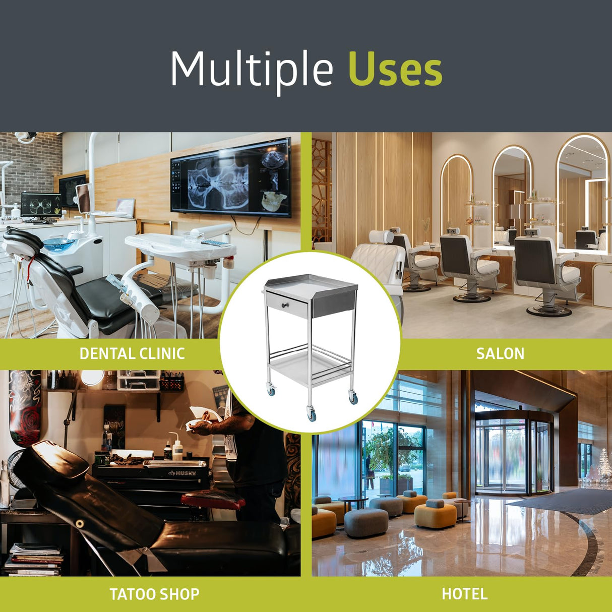 Pearington 2-Tier Rolling Medical and Lab Storage Cart, Large Capacity Portable Cart with Sealed Top and Silent Wheels for Lab, Clinic, Salon, and More, 19.65'' L x 15.72'' W Pearington