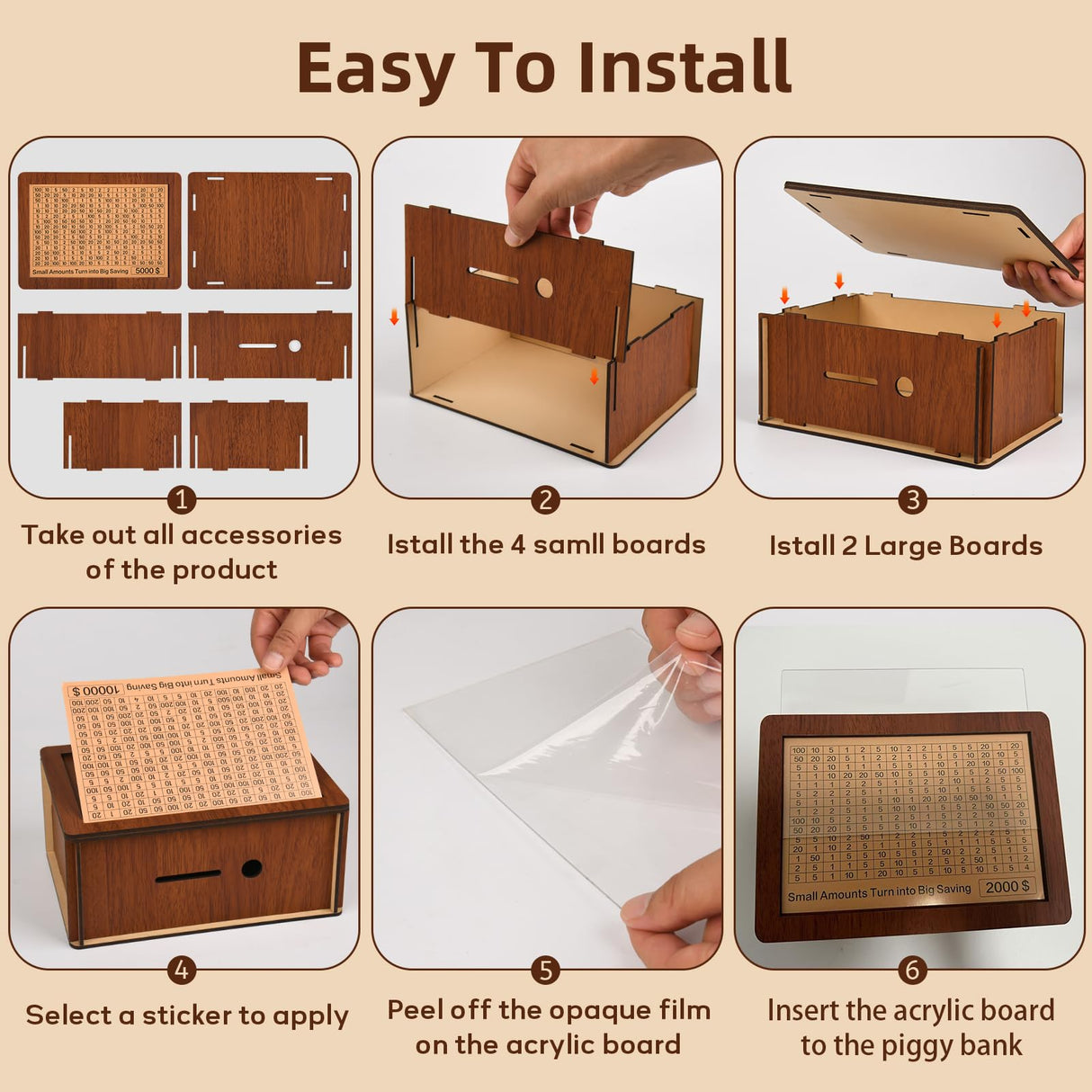 10000 Kakeibo Wooden Money Saving Challenge Box Cash Vault Piggy Bank for Adults Kids Savings Goals Smash Box Saver for Boys and Girls (10 Amounts) Zayeemi