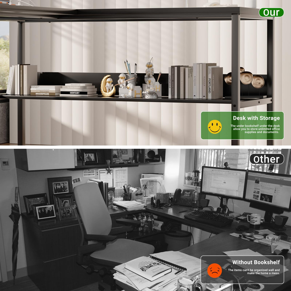 Unikito Reversible L Shaped Desk with Magic Power Outlets and USB Charging Ports, Sturdy Corner Computer Desk with Storage Shelves, Gaming Table Home Office Desk, Easy to Assemble, Black Unikito