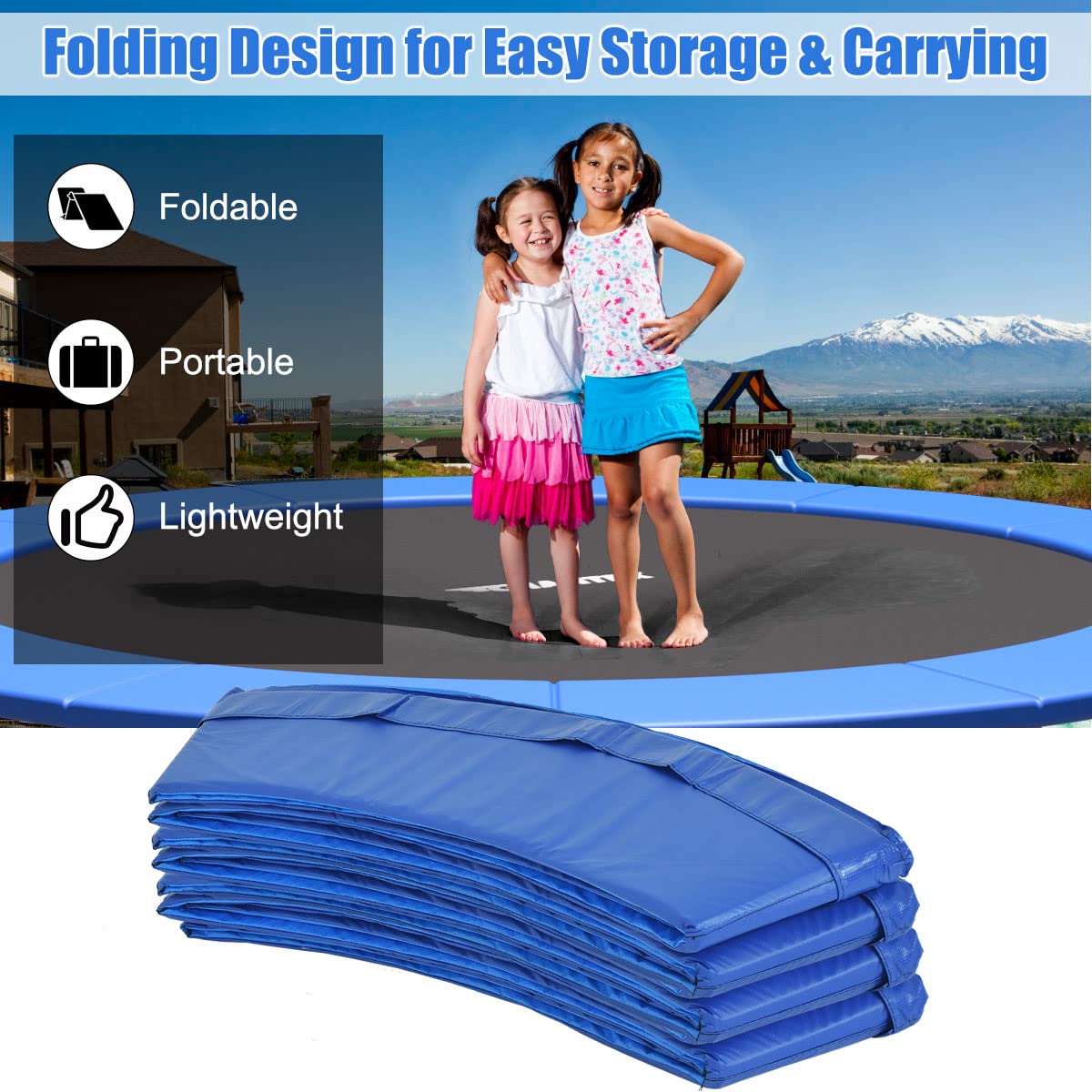 Giantex Trampoline Pad, 8ft 10ft 12ft 14ft 15ft 16ft Trampoline Replacement Safety Pad, No Holes for Pole, Waterproof Trampoline Accessories Spring Cover (15 Ft, Blue) Giantex