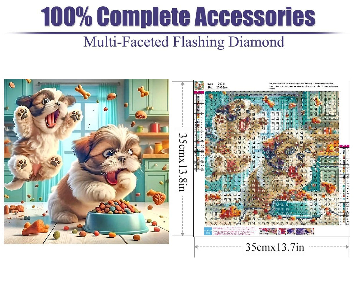 Canrichshop Little Puppies Diamond Art Painting Kits for Adults,Diamond Painting Kits for Beginners,Cute Animals 5D Round Full Drill Gem Art for Home Wall Decor 12X16 inch Canrichshop