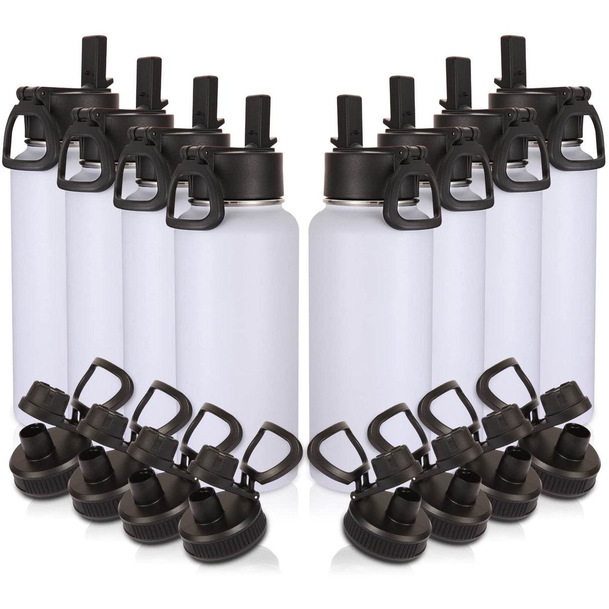 Volhoply 32oz Insulated Water Bottles Bulk 8 Pack with Straw Lid & Spout Lid,Stainless Steel Sports Water Bottle,Double Wall Vacuum Thermos,Leakproof Wide Mouth Metal Flask for Hiking,Camping(White,8) Volhoply