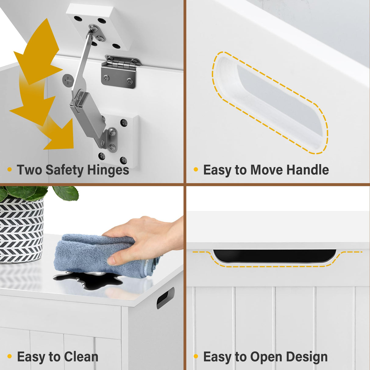 ZENY Lift Top Storage Cabinet Bench, Wooden Chest Room Organizer Bin with 2 Safety Hinges (White) ZENY