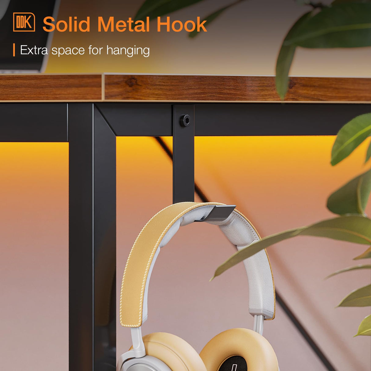 ODK Computer Writing Desk 55 inch, Sturdy Home Office Table, Work Desk with A Storage Bag and Headphone Hook, Deep Brown ODK