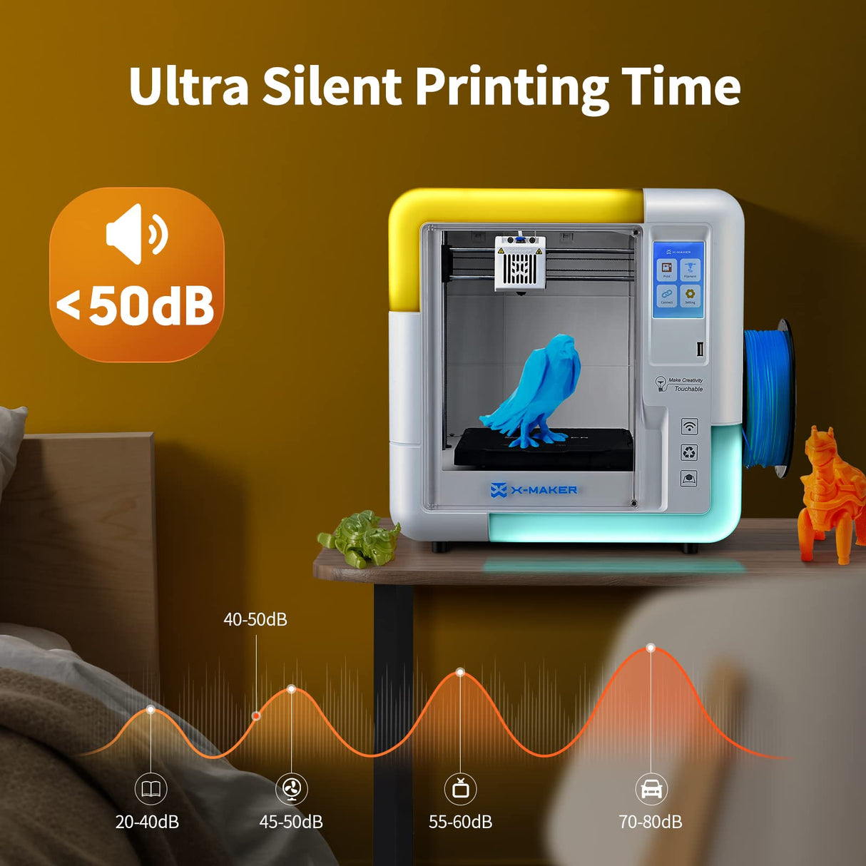 AOSEED X-Maker 3D Printer for Kids and Beginners, Fully Assembled High-Speed 3D Printer with 8 PLA Filament Set, Leveling-Free Bed, Wi-Fi Printing, Silent, High Precision Small 3D Printer with App AOSEED