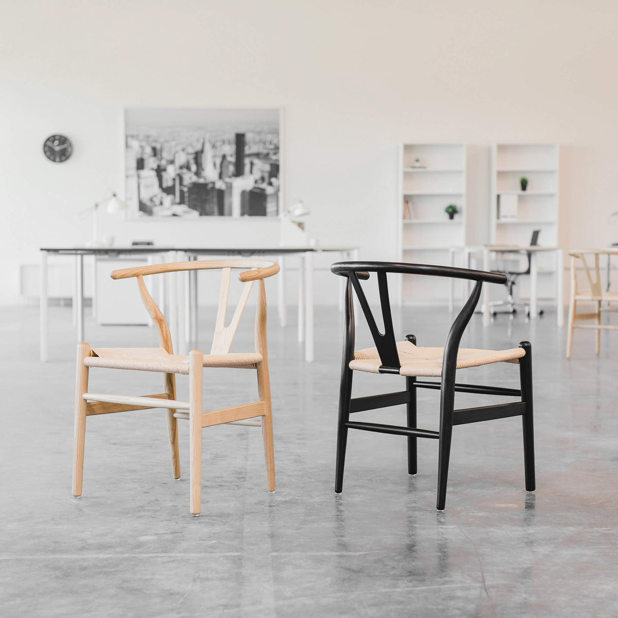 Laura Davidson Furniture Hans Wegner Wishbone Style Chair for Office with Arm Rest, Woven Cord Seat, Walnut with Natural Cord Laura Davidson Furniture