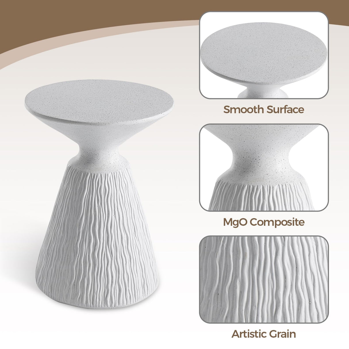 COSIEST Outdoor Side Table, Mushroom Shaped MgO Accent Table, Lightweight Patio End Table w Round Base, Top Plant Stand for Garden and Deck, Spotted White COSIEST