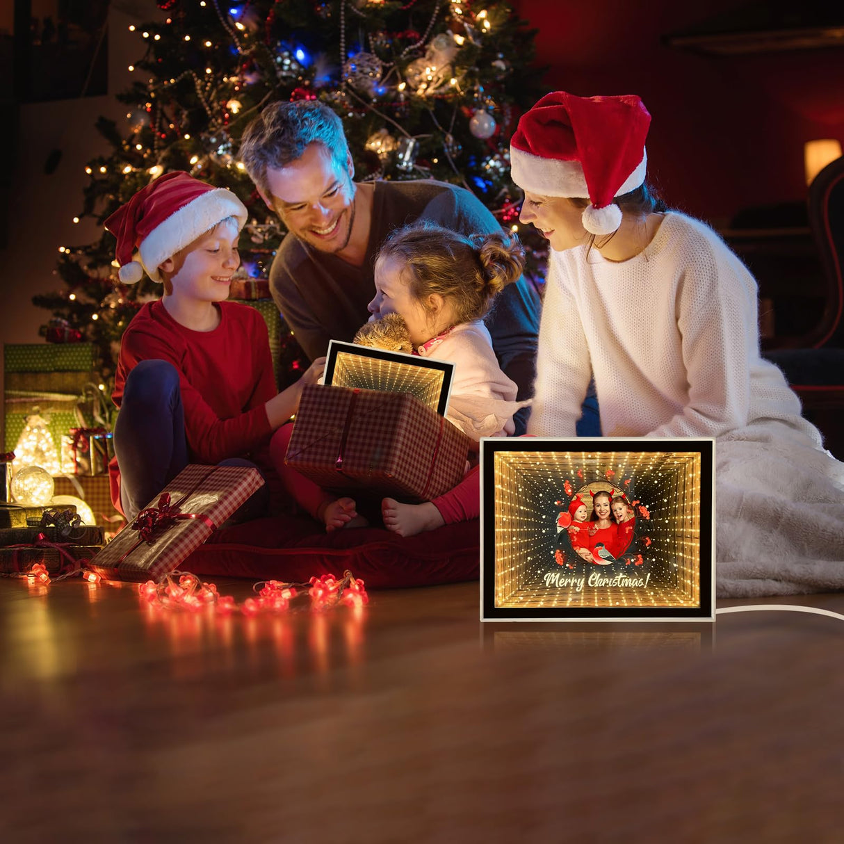 Personalized Infinity Mirror Customized Photos, Custom Valentines Day, Birthday, for Couple, Desktop LED Night Light Makeup Mirror 2 in 1, Home Decoration Bedroom Office Living Room LINMQIU