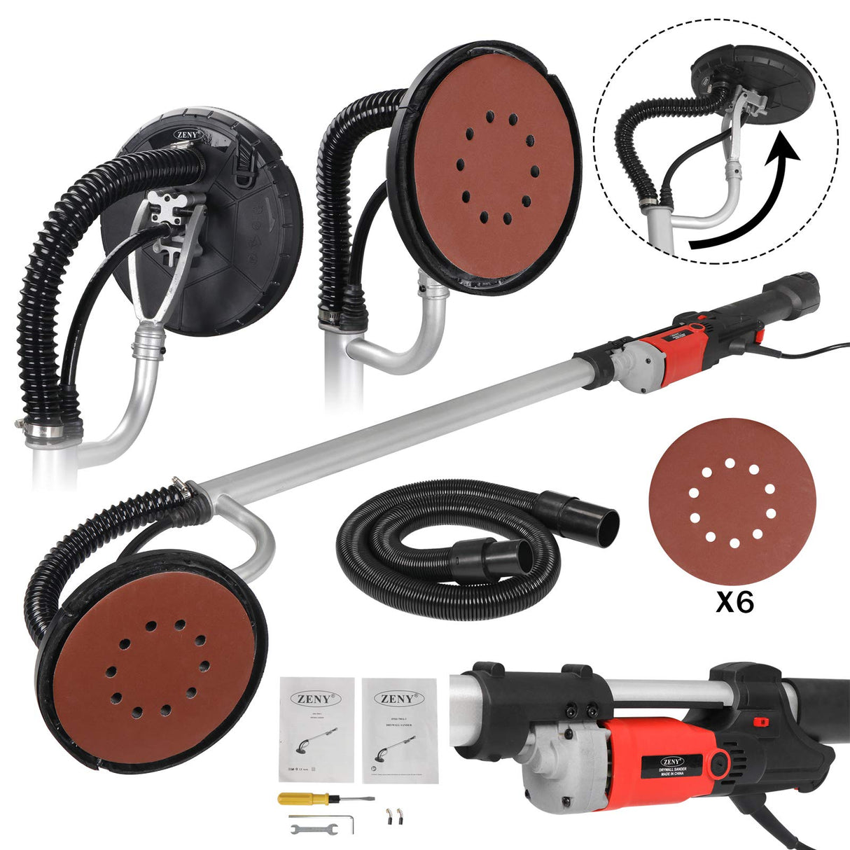 ZENY 800W Electric Drywall Sander Adjustable Variable Speed w/ 6 Sand Pads ZENY
