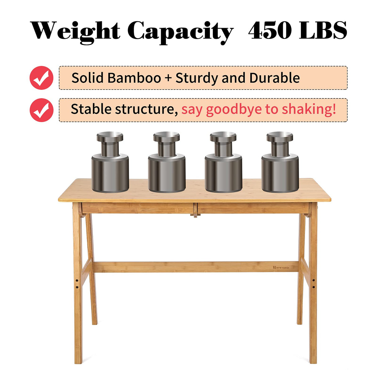 Nnewvante Writing Computer Desk 46" Bamboo Home Office Table with 2 Drawers, Modern Furniture Simple Study Makeup Workstation Nnewvante