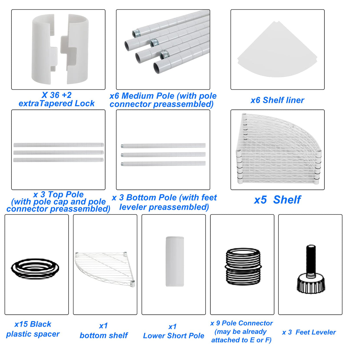 6 Tier NSF Metal Corner Shelf Wire Shelving Unit, 420lbs Capacity Heavy Duty Adjustable Storage Rack with Shelf Liners for Closet Kitchen Bathroom Garage Basement, 72" H x 18" L x 18" D - White pouseayar