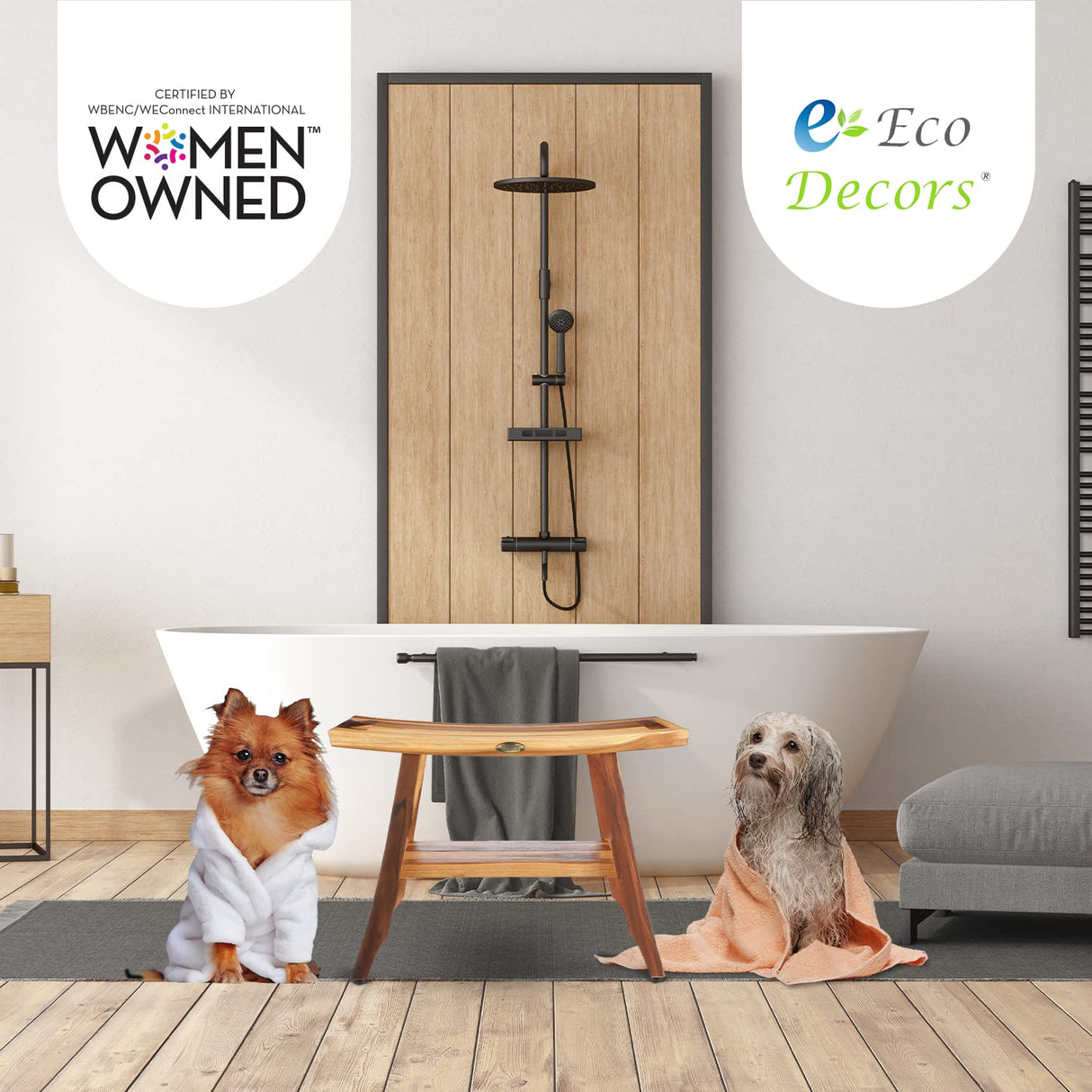 EcoDecors, 24 inch, Brown, Teak Shower Bench, Teak Bench Shower, Teak Shower Bench for Inside Shower, Teak Bathroom Bench, Teak Wood Shower Bench EcoDecors